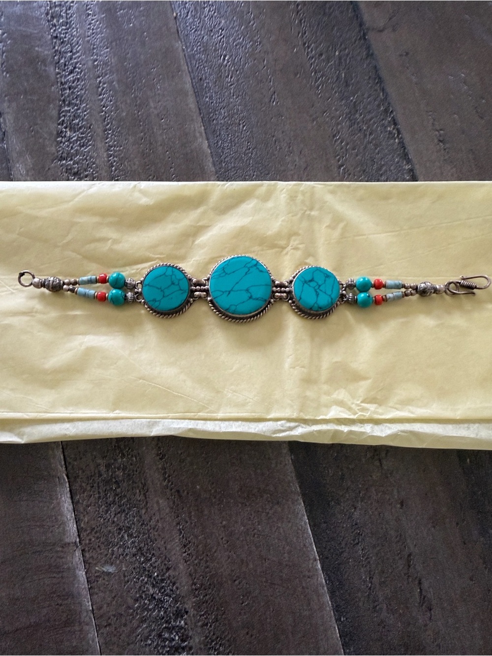 Turquoise Stone Triple Medallion Bracelet - Women Jewelry